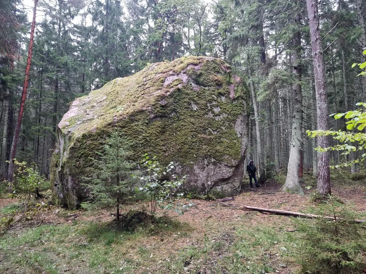 Rohunēmes akmens ar cilvēku. 2023. gada oktobris.