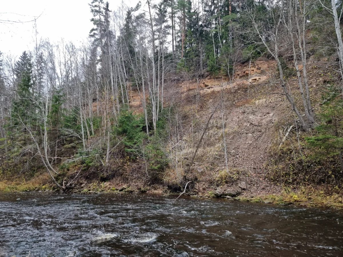 Īļaku iezis no pretējā krasta. 2025. gada novembris.